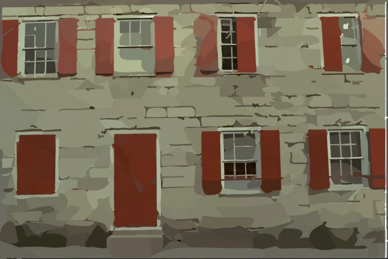 Bézier Splatting reconstruction with uneven roof lines and fragmented stone details.